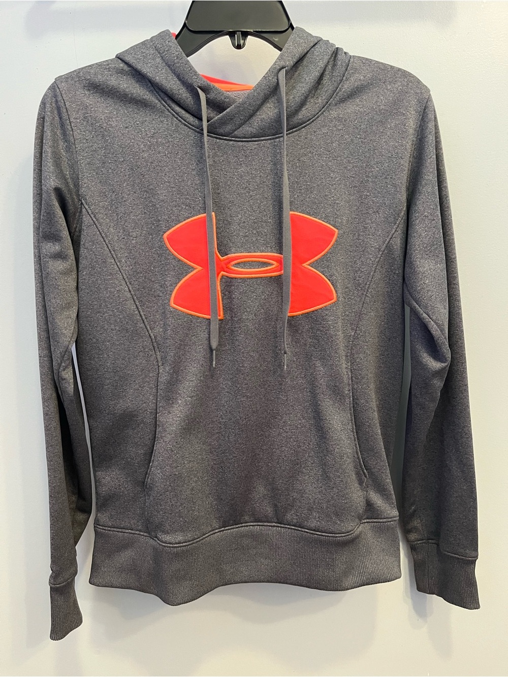 Under Armour Dark Gray Hoodie with Bright Coral Logo